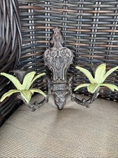 2 VTG Cast Iron Palm Leaves Tropical 2 Arm Candle Holder Wall Sconces * XLNT picture