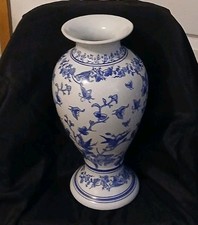 Beautiful Victorian Decor Early 1900s Antique Porcelain Vase Blue/ White Floral picture