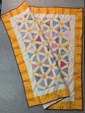 Vintage Hand Pieced Quilted Pinwheel Quilt 60x60 6-Point Star Sashing Floral picture
