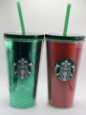 Starbucks 2020 Christmas Green & Metallic Red Tumblers 16oz Set of 2 picture