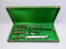 Vtg Marshall Field & Co Carving Set Knife Germany Stag Antler Handle 4 Pcs IOB picture