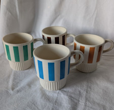 Vintage 1970s stackable coffee mugs vertical stripe ribbed base lot of 4 picture