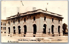 c1912 RPPC Woman Walks Out of Post Office LARAMIE Wyoming VINTAGE Photo Postcard picture