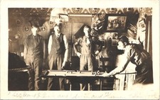 POOL TABLE BILLIARDS GAME nelson wi real photo postcard rppc wisconsin saloon picture