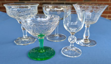 Eclectic assortment of 5 vtg elegant champagne saucer/coupe cocktail glasses picture