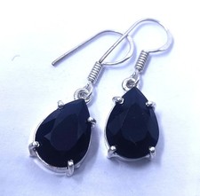 17.00 Ct Black Sapphire Earrings Pear Shape 925 Solid Silver IGL Certified 6FHL picture