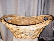 Vintage 1990s Woven Wicker Oval Laundry Basket with Handles Farmhouse Decor picture