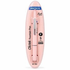 2 Pack Pink Clictek Fountain Pen Retractable: Fine Nib Black Ink picture