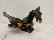 Vintage Balinese Wooden Black Pegasus Winged Horse Crib Guardian Spirit Chaser picture