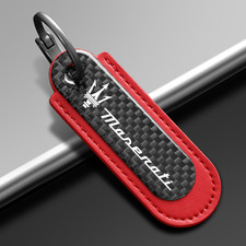 Maserati Real Carbon Fiber Red Leather Car Logo Keychain Key Ring picture