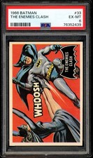 1966 TOPPS USA BATMAN BLACK BAT #33 The Enemies Clash PSA 6 EX-MT Card picture