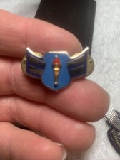 Vintage EPG US NAVY Blue Military Crest Golden Torch Dual Back Pin RARE picture