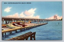Linen New Cortez Bradenton Beach Draw Bridge Boats Dock Florida FL P614 picture
