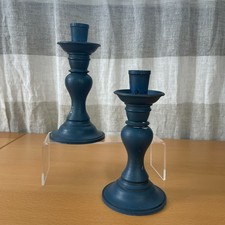 Vintage 1965 Deldan Design Blue Candlestick Holders made in ITALY Neutral Retro picture