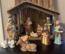 12 Piece Porcelain & Wood Christmas Nativity Set Creche Manger Table Top. Beauty picture