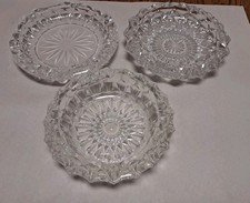 Lot Of (3) Vintage Crystal Ash Trays 5.5in to 6in Diameter Heavy picture
