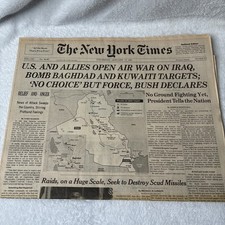 1991 New York Times Gulf War Begins US Bombs Iraq Baghdad Desert Storm picture