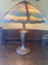 Antique Early 1900s Reverse Painted Scenic Lamp Pittsburgh Pheonix Handel Era picture