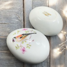 Limoges France Fine Porcelain Trinket Box Egg Shaped Bird With Flowers Vintage picture
