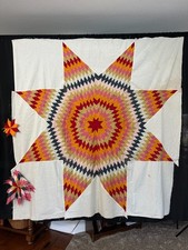 Antique Blazing Star Patchwork Quilt Top - c1880s - Unfinished picture
