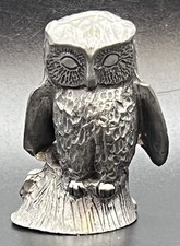 Vintage Kirk Pewter Owl on Tree Stump Figurine Miniature #754 Heavy Metal 1.75