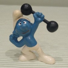 Smurf Figure Hefty Weightlifter RARE No Shirt Vintage Smurfs Toy 80s 1980s PVC picture