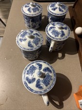 Chinese Tea Cups/lids Set Of 5 No Chips/cracks. picture