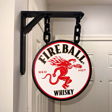 Fireball Red Hot Whisky Hanging Wall Sign | Black Bracket & Chain | Distillery picture