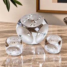 Mid Century Modern MCM Glass Vintage Set Oversized Crystal Dice Paperweight picture