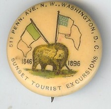 SCARCE 1846-1896 Sunset Tourist Excursions Pin WASH. D.C. w/ Backpaper & BEAR picture