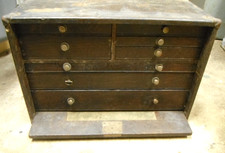 Antique Machinist (8)- Drawer Tool Chest Early 1900's Oak Dovetail Toolbox picture