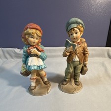 Vintage 1970s Hand Painted Ceramic Children Figurines Set of 2 6in picture