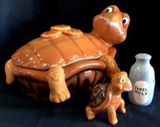 Adorable Large Turtle Cookie Jar w/Matching Salt & Pepper Shakers Too CuTe NIB picture