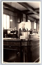 Interior Librarian at Checkout Counter of the Library c1920 Real Photo RPPC picture