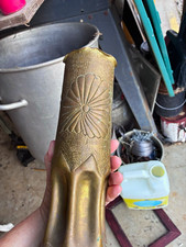 WWI French Original Trench Art Brass Shell Casing Vase with Floral Design picture