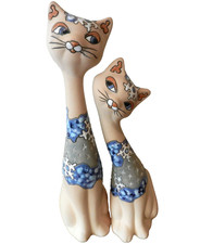 Vintage Two Long Neck Cats Ceramic Art Studio
