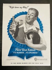 1947 Pabst Blue Ribbon Vintage Print Ad PBR Right Down My Alley Bowling Ad picture