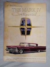 Dec. 1958 Vintage Print Ad for 1959 Lincoln Mark IV Continental car - Full page picture