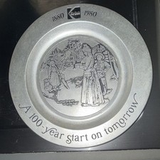 Kodak 1880-1980 Pewter Commemorative Anniversary Collector Plate Round 80-36 picture
