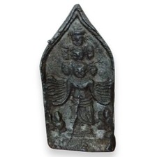 Senju Antique Japanese Bronze Kannon Plate Buddhist Relief Sahasrabhuja 2.5 inch picture