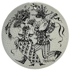 VTG Bjorn Wiinblad Nymolle Denmark February Month Wall Plate Black Maskerade picture