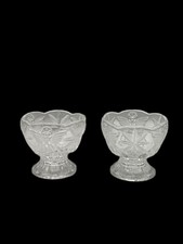 Vintage Pair Angel Of Peace Footed Crystal Etched Frosted Candy, Trinket, Candle picture