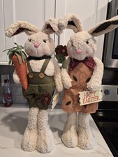 Large Pair of Standing Mr. & Mrs. Spring Easter Bunnies Multicolor Pastel 30”T picture