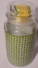 Kitchen Must VTG Yellow Daisy Lid Green Gingham Looks Like Anchor Hocking Jar picture