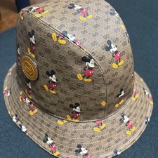 GUCCI x Disney Bucket Hat Mickey Mouse Monogram Pattern Cotton Blend Leather picture