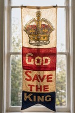 Vintage God Save The King Textile Banner Flag Crown Brit Royalty 64