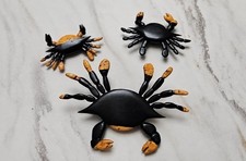 Hand Carved Wooden Crab Wall Art Set of 3 Coastal Beach Decor Nautical Sculpture picture
