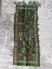 Vintage Hand Embroidered Tribal Textile Runner Wall Hanging Camels Green 37x14” picture