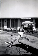 1950s Mid Century Modern Poolside Leisure Silver Gelatin Photograph Black White picture