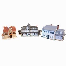 Vintage 80s Charmex Christmas Village Building Lot 3pc Train Station Houses picture